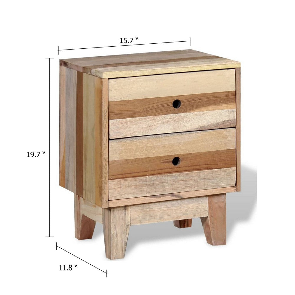 Gloria Bedside Cabinet w 2 Drawers | Tapered Legs | Beige Solid Wood BM339728