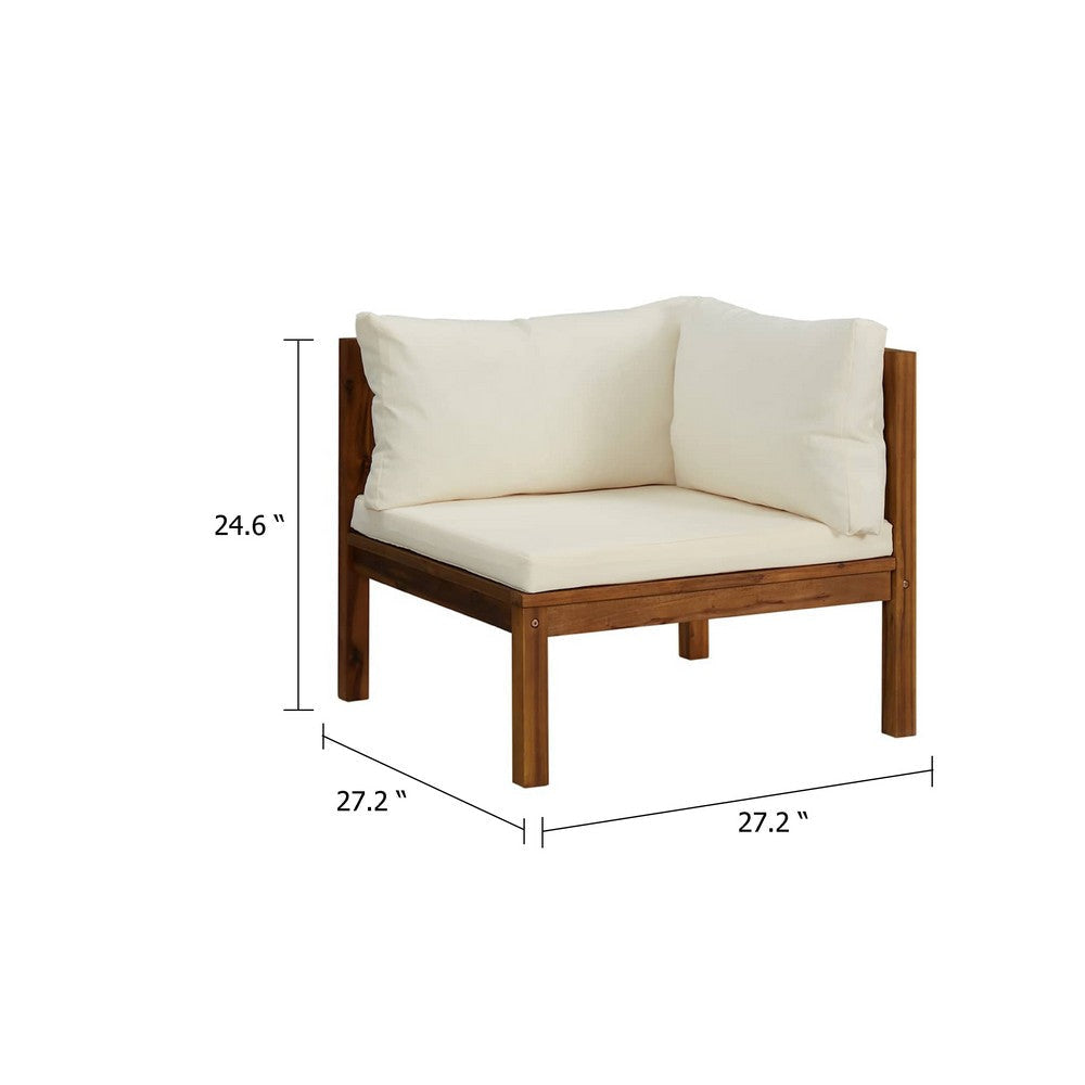 Linzy Outdoor Corner Sofa | Cream Polyester | Brown Acacia Wood | 27’’ BM339770