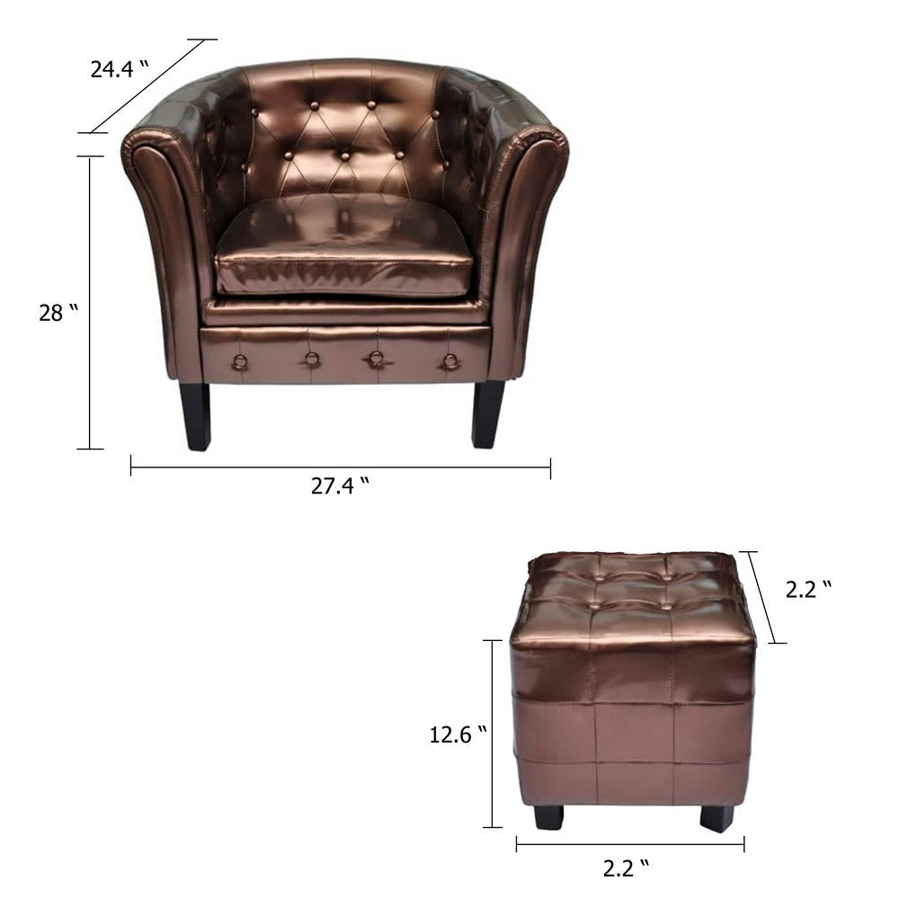 Deina 2pc Armchair & Footstool Set | Brown Faux Leather | Black Wood BM339775
