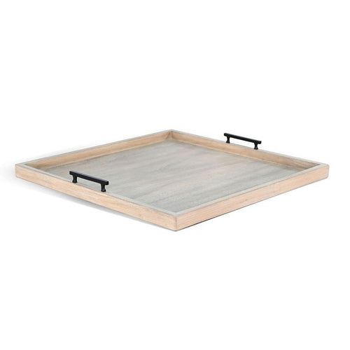Yela Decorative Tray | 27x27 Square w Black Handles | Wheat Gray