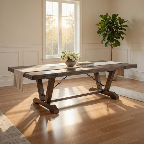 Yael Dining Table | 108-140" | 8 to 14 Seater | Brown Mahogany Wood