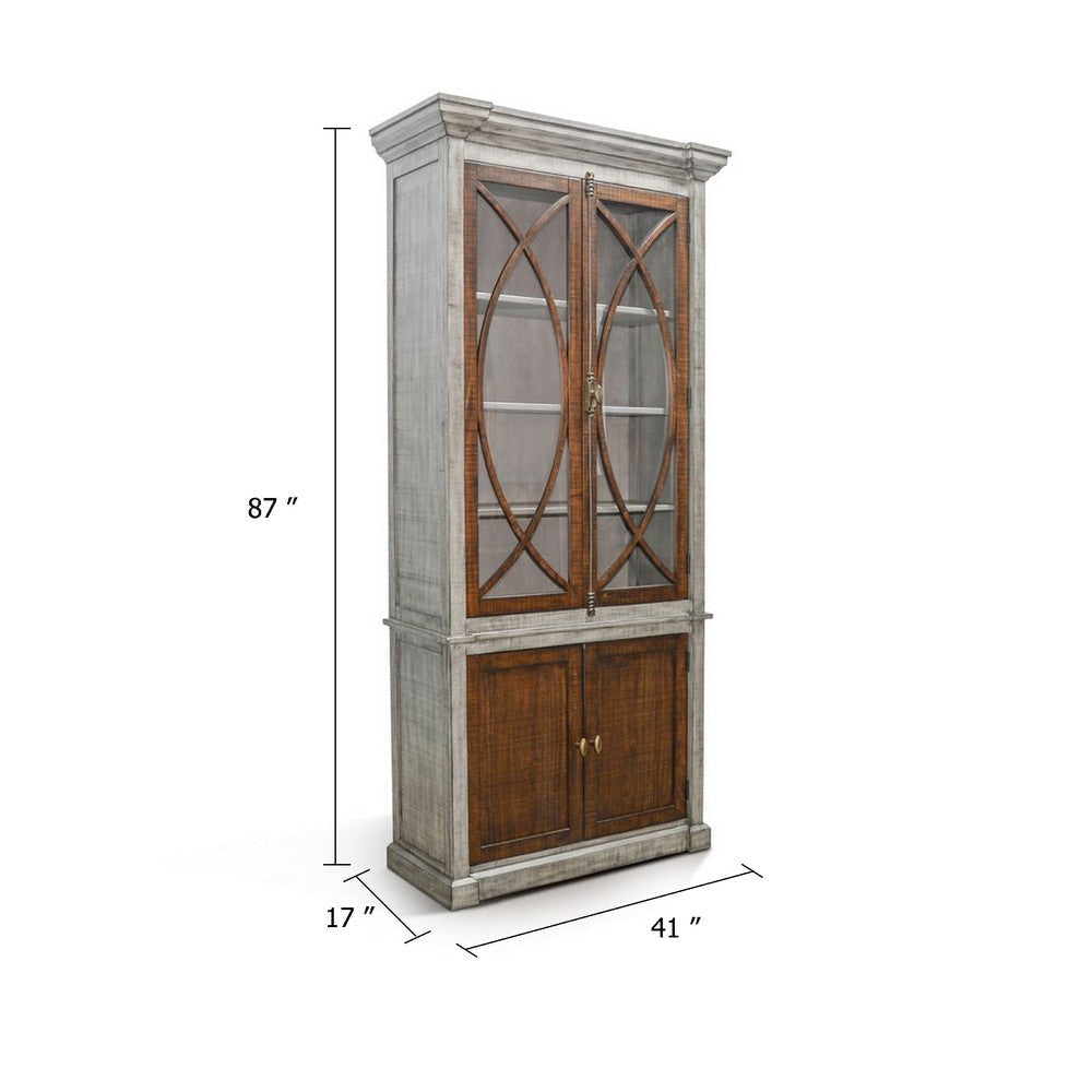 Camie Tall Cabinet | 2 Glass Doors w 2 Brown Doors | Gray Mahogany Wood BM339813