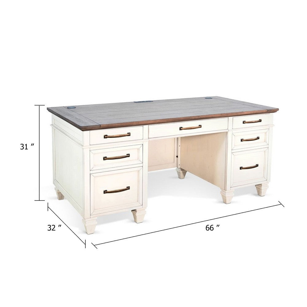 Wiz Office Desk | 66’’ Brown Wood Top | 7 Drawers | White Mahogany Wood BM339816