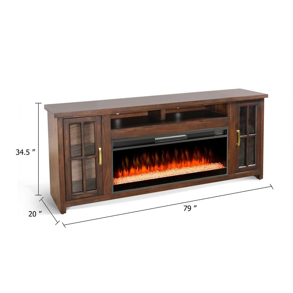 Gery TV Media Console w Crystal Fireplace | 76’’ | 2 Cabinets | Brown BM339822