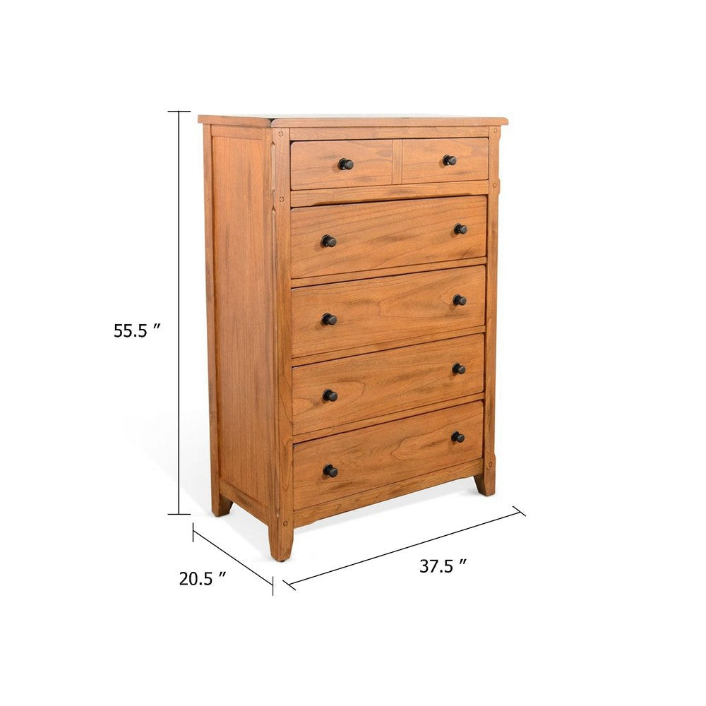 Senny Tall Dresser Chest w 5 Drawers | Brown Solid Mindi Wood BM339840