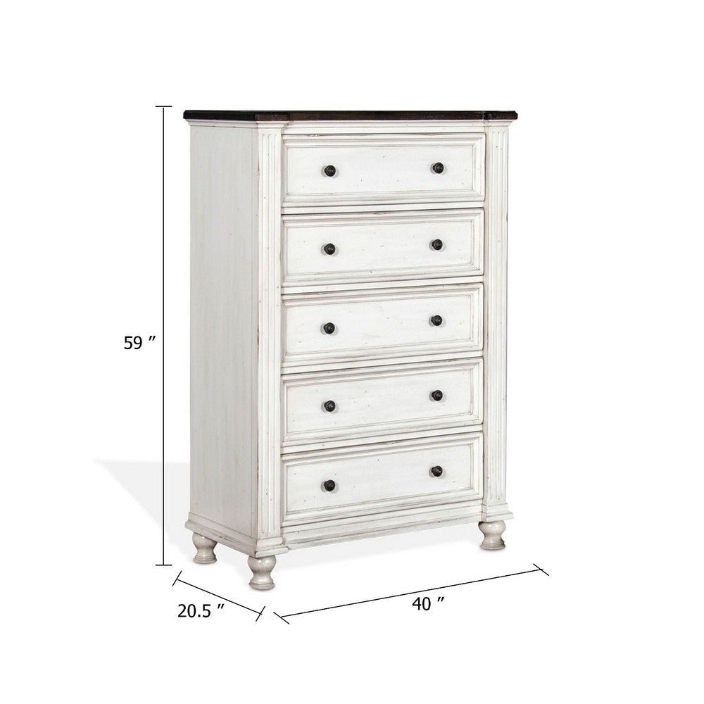 Orso Tall Dresser Chest | 5 Drawers | Panel Detailed White Mahogany Wood BM339846