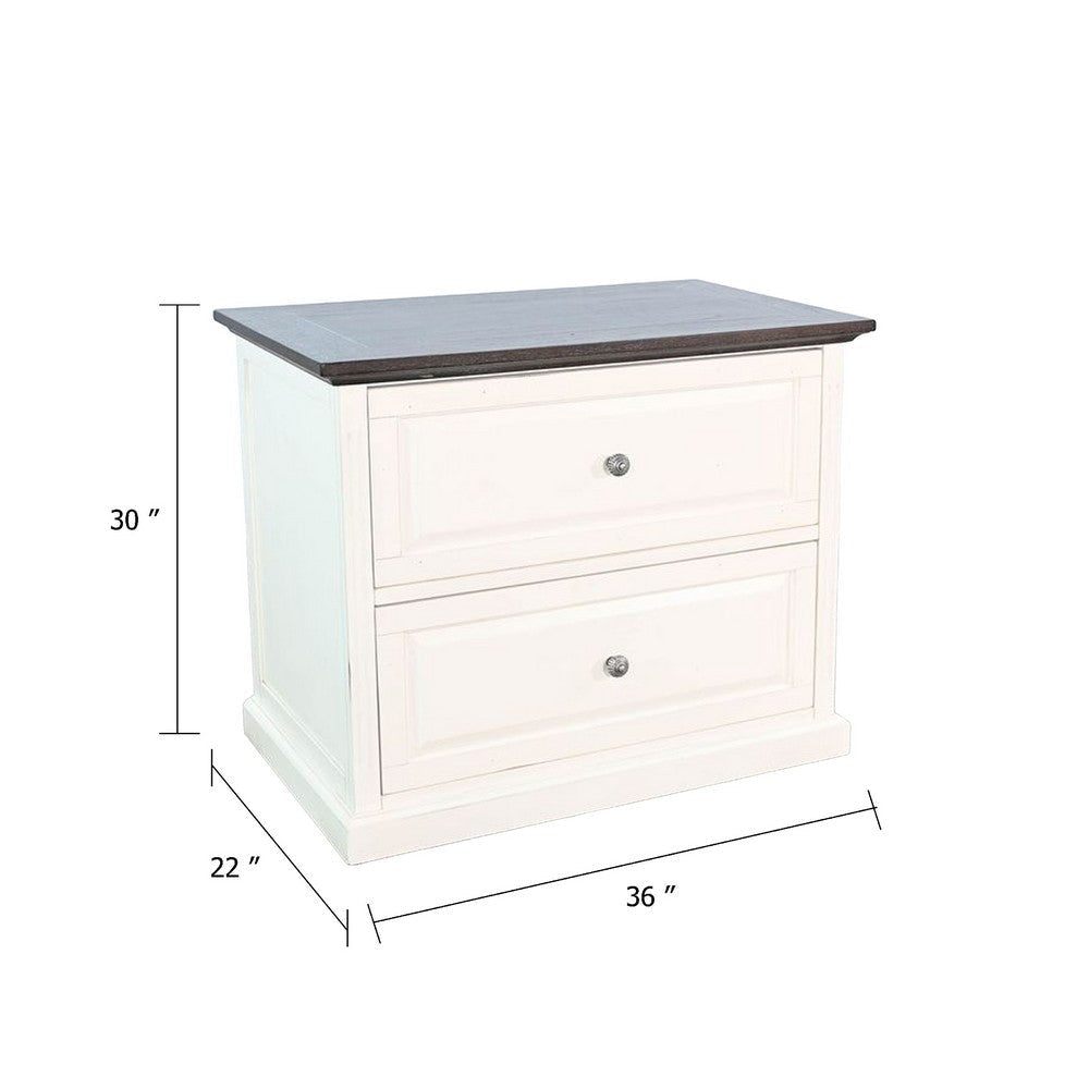 Orso File Cabinet | 2 Drawers | White Brown Solid Mahogany Wood BM339858