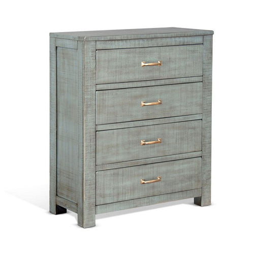 Amery Tall Dresser Chest | 4 Drawers | Blue Solid Mahogany Wood