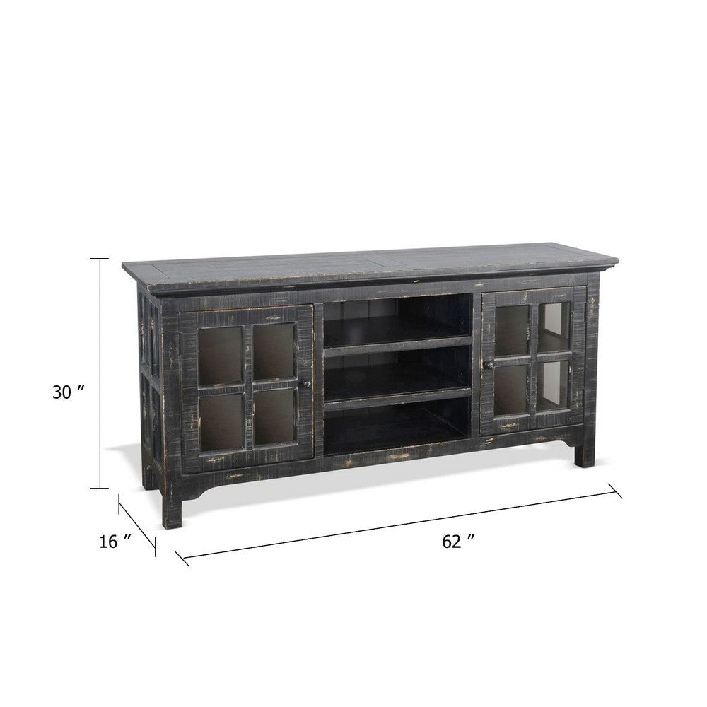 Kobe TV Stand Media Cabinet | Glass Doors | Farmhouse Black 62’’ BM339873