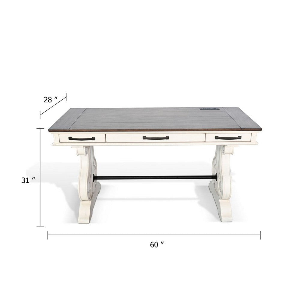 Fenil Writing Desk | Power Strip & 3 Drawer | White Mindi Mahogany BM339882
