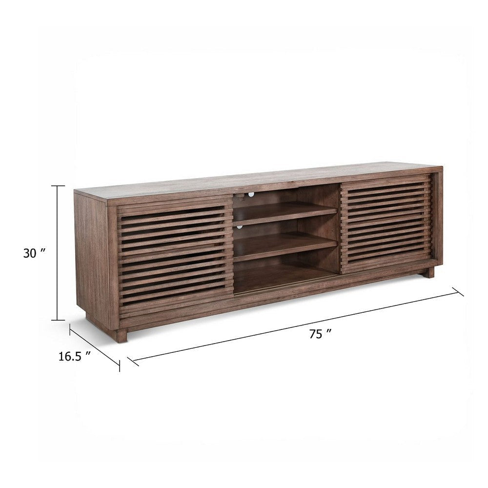Jave TV Stand Media Cabinet | Slatted Doors & Shelves | Brown 75’’ BM339888
