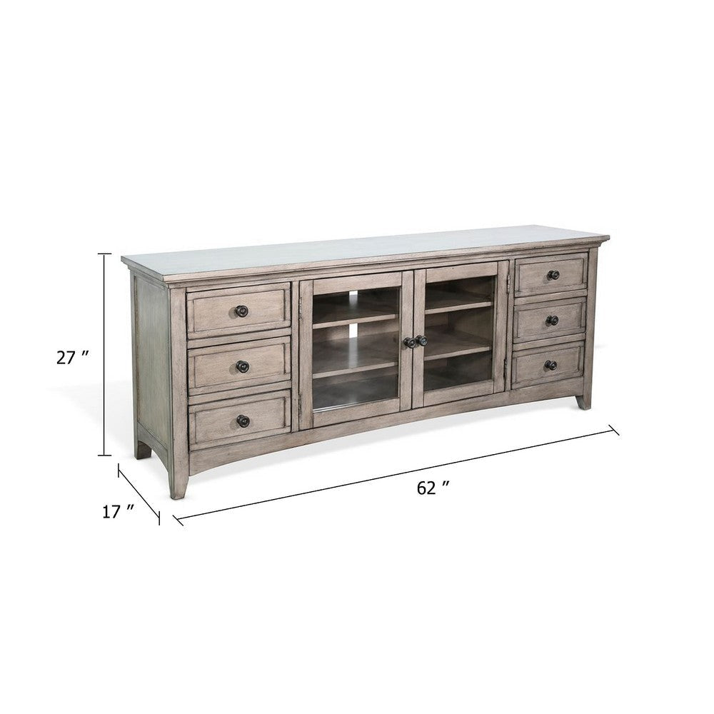 Xyla TV Stand Media Cabinet Glass Door | 6 Drawers | Gray Wood | 62’’
