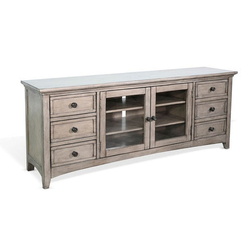 Xyla TV Stand Media Cabinet Glass Door | 6 Drawers | Gray Wood | 62"