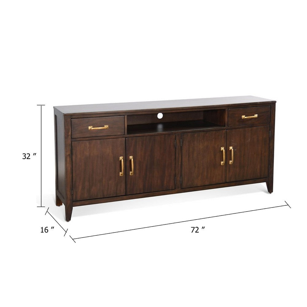 Karen Media Console | Gold Accents | 2 Drawers 4 Doors | Brown 72’’ BM339903