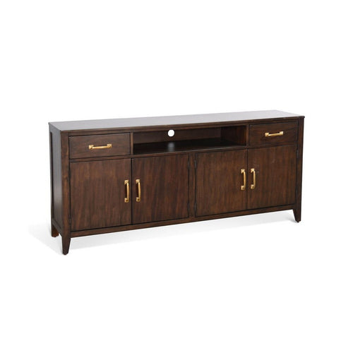 Karen Media Console | Gold Accents | 2 Drawers 4 Doors | Brown 72"