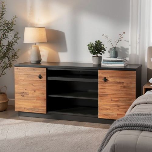 Cicy 78" TV Media Entertainment Cabinet | Black | Brown Solid Wood