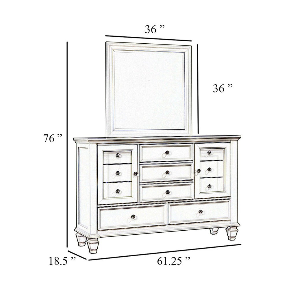 Lila Wide Dresser with Mirror | 11 Drawers | Black Wood | Turned Legs BM339952