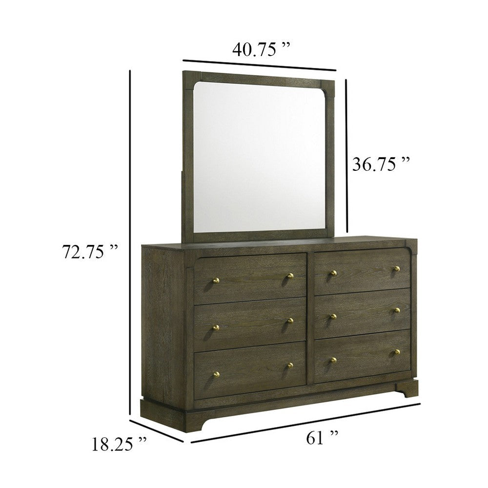 Seon Wide Dresser with Mirror | 6 Drawers | Cocoa Brown | Brass Knobs BM339953