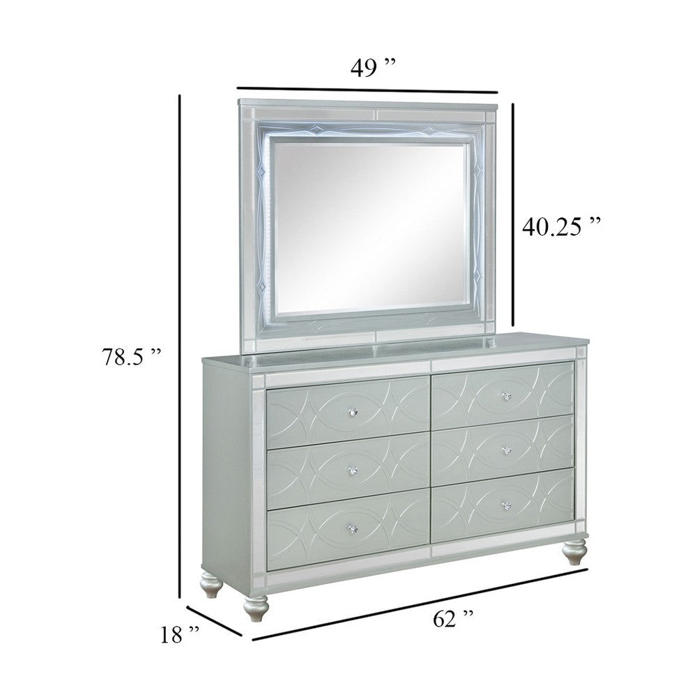 Gina Wide Dresser with Mirror | 6 Drawers | Silver Metallic Wood Frame BM339960
