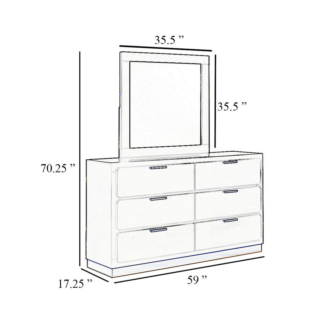 Caer Wide Dresser with Mirror | 6 Drawers | White Wood | Gold Metal BM339965