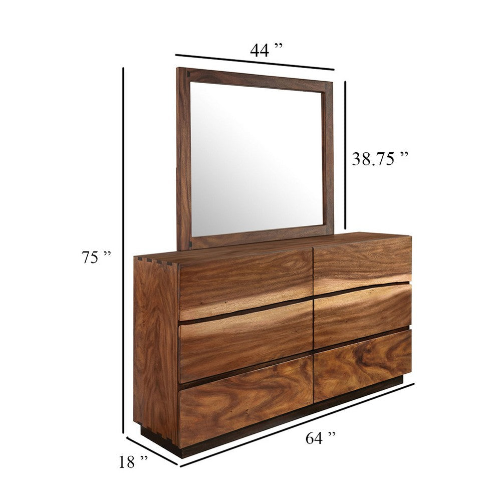 Zeko Wide Dresser with Mirror 6 Drawers Smokey Walnut Brown Wood BM339977
