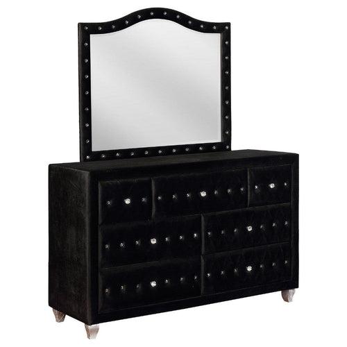 Leine Wide Dresser and Mirror | 7 Drawer | Crystal Black Tufted Velvet