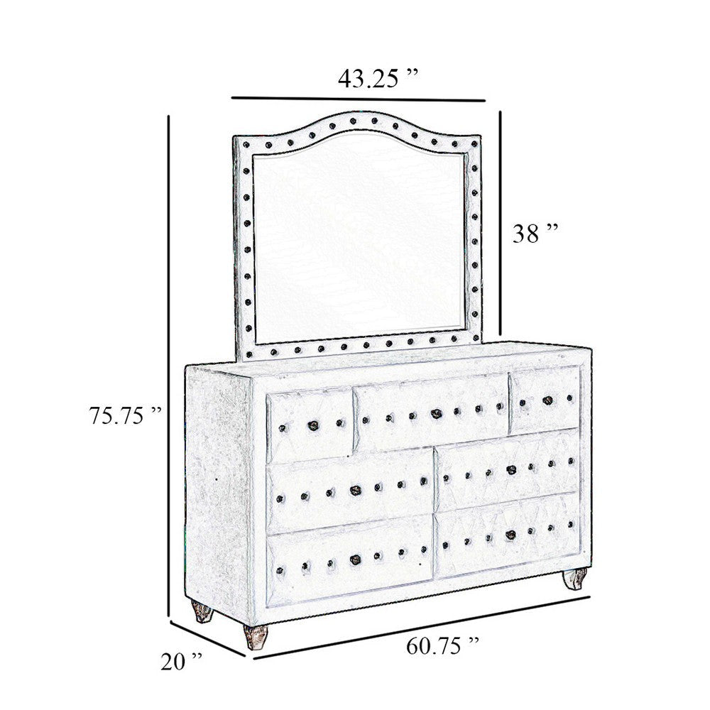 Leine Wide Dresser with Mirror and 7 Drawers | Gray Tufted Velvet BM339984