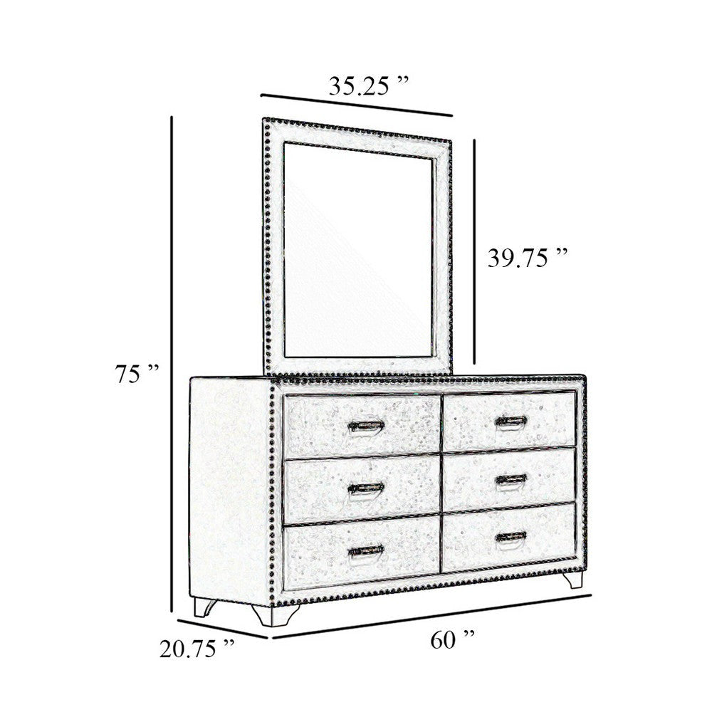 Giya Wide Dresser and Rectangular Rivet Trim Mirror | Navy Blue Velvet BM339986