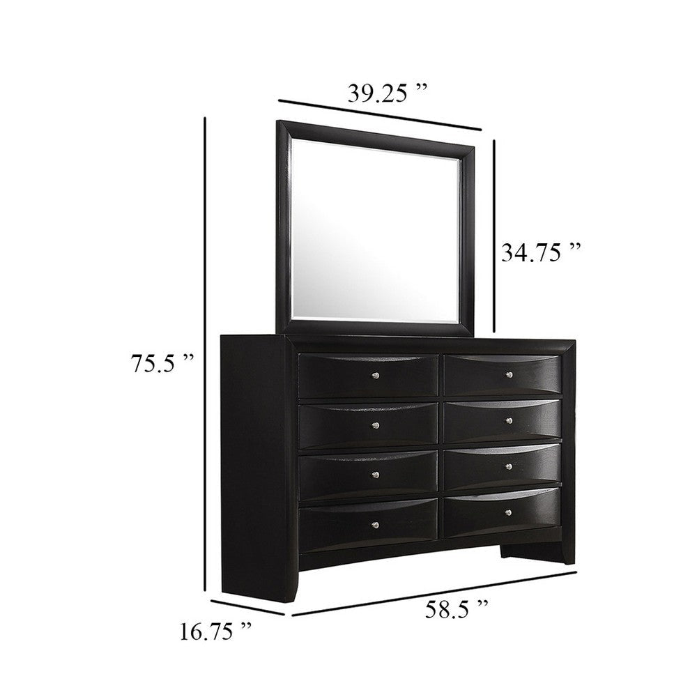 Ica 2pc Wide Dresser and Mirror Set | Chambered Fronts | Black Wood BM339989