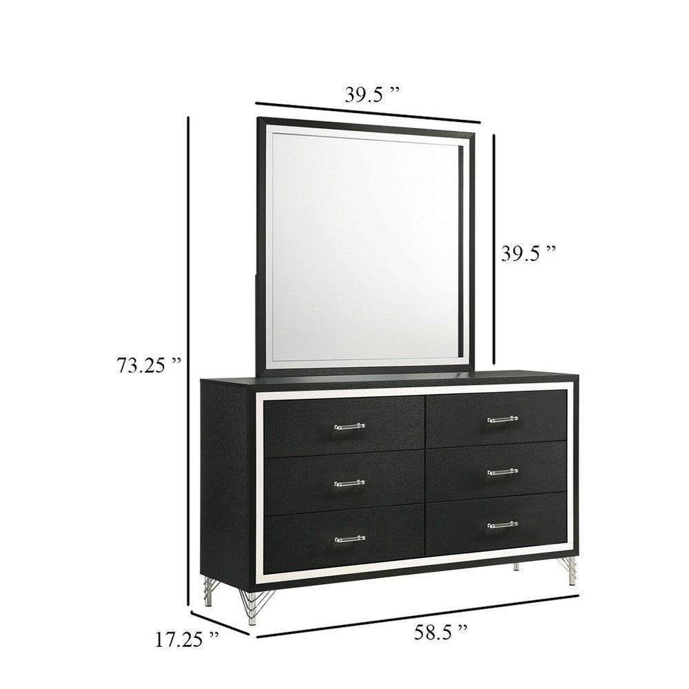 Jenny Wide Dresser with Mirror | Retro Modern Chrome Legs | Black BM340000