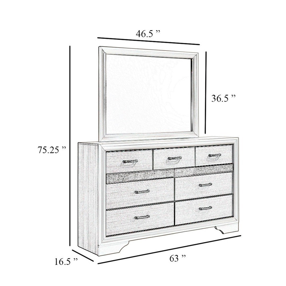 Vino Wide Dresser with Mirror | 7 Drawer Modern Black | Chrome Accent BM340004
