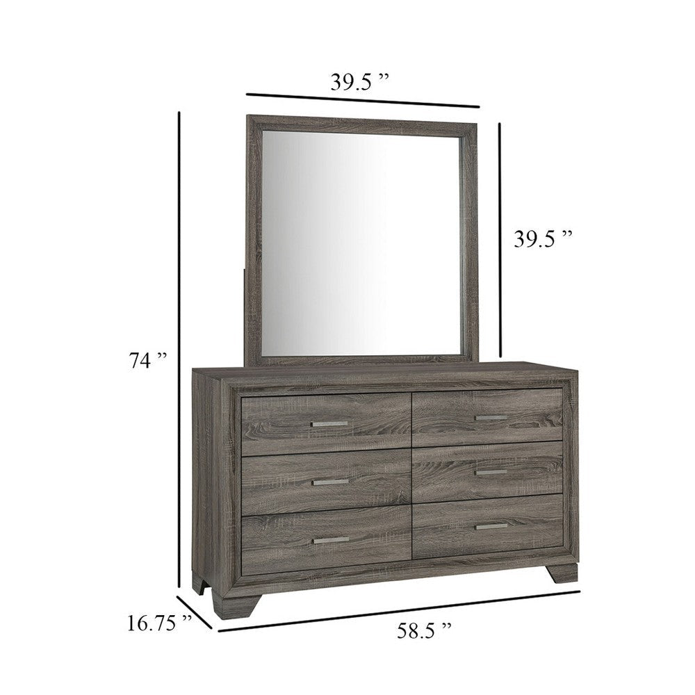 Reay Wide Dresser and Mirror with Mitered Trim | Brown Oak Wood BM340005