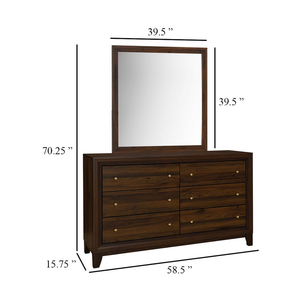 Yels Wide Dresser with Matching Mirror | 6 Drawers | Walnut Brown Wood BM340006