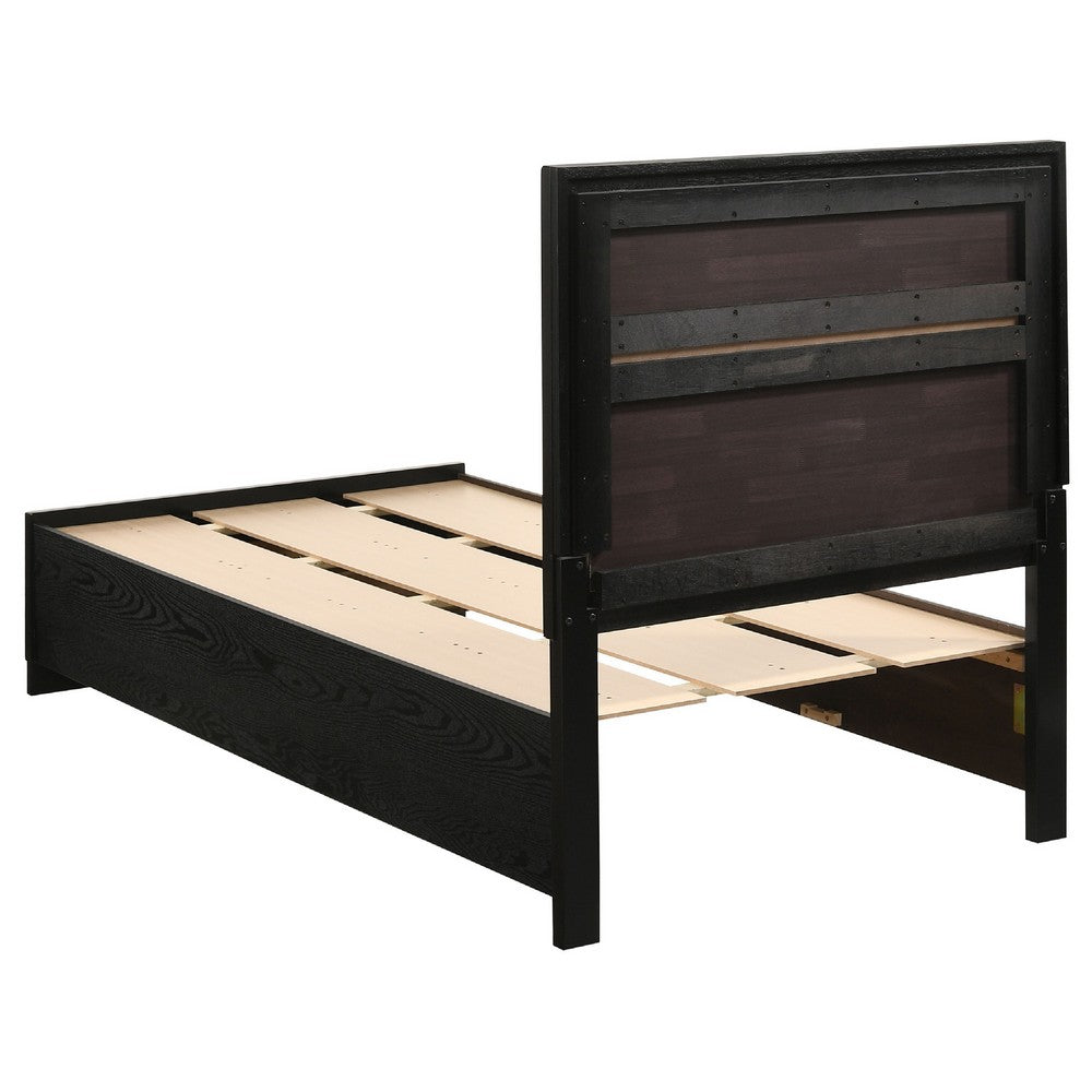 Vino Black 5pc Twin Size Bed Set w Storage | Dressers | Glitter Accent