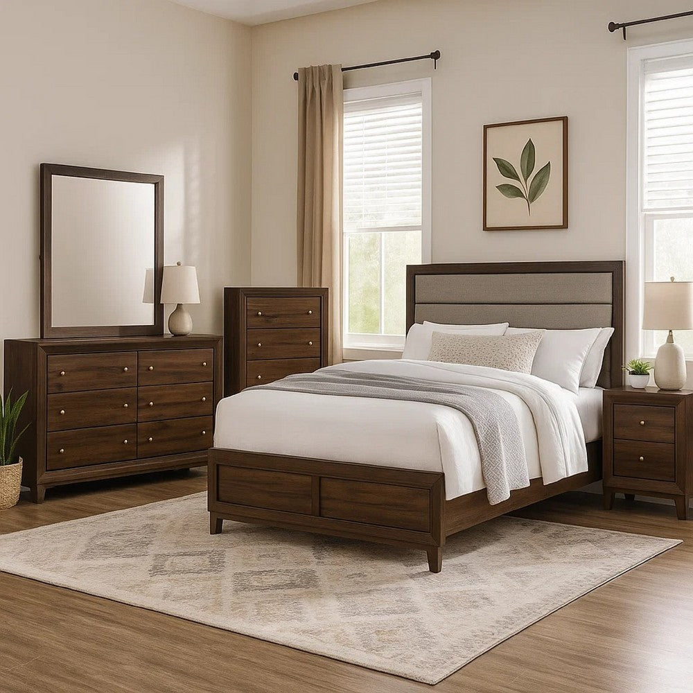 Kizie 5pc Queen Bedroom Set |Nightstand, Chest, Dresser in Beige Wood