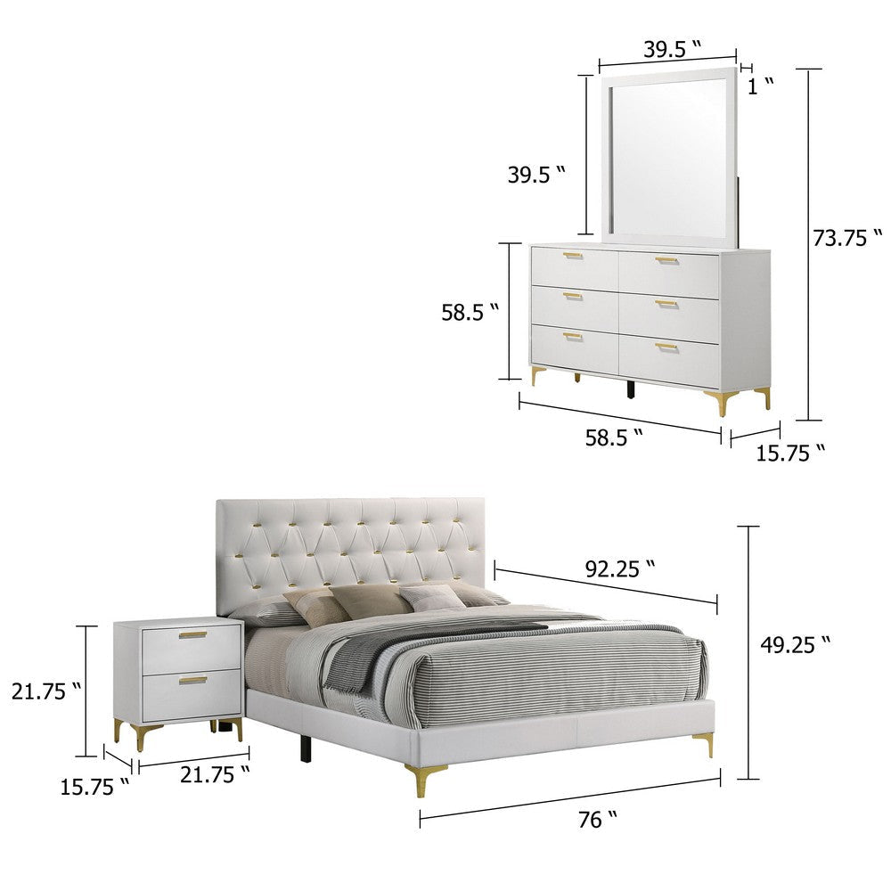 Dle 4pc California King Bedroom Set | White Faux Leather | Modern Gold BM340059