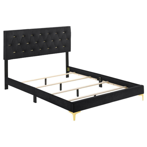 Dle 4pc California King Bedroom Set | Tufted Black Velvet Modern Gold