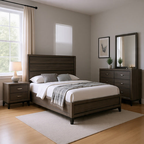 Mela 4pc Cal King Bedroom Set | Nightstand Dresser | Mirror | Oak Gray