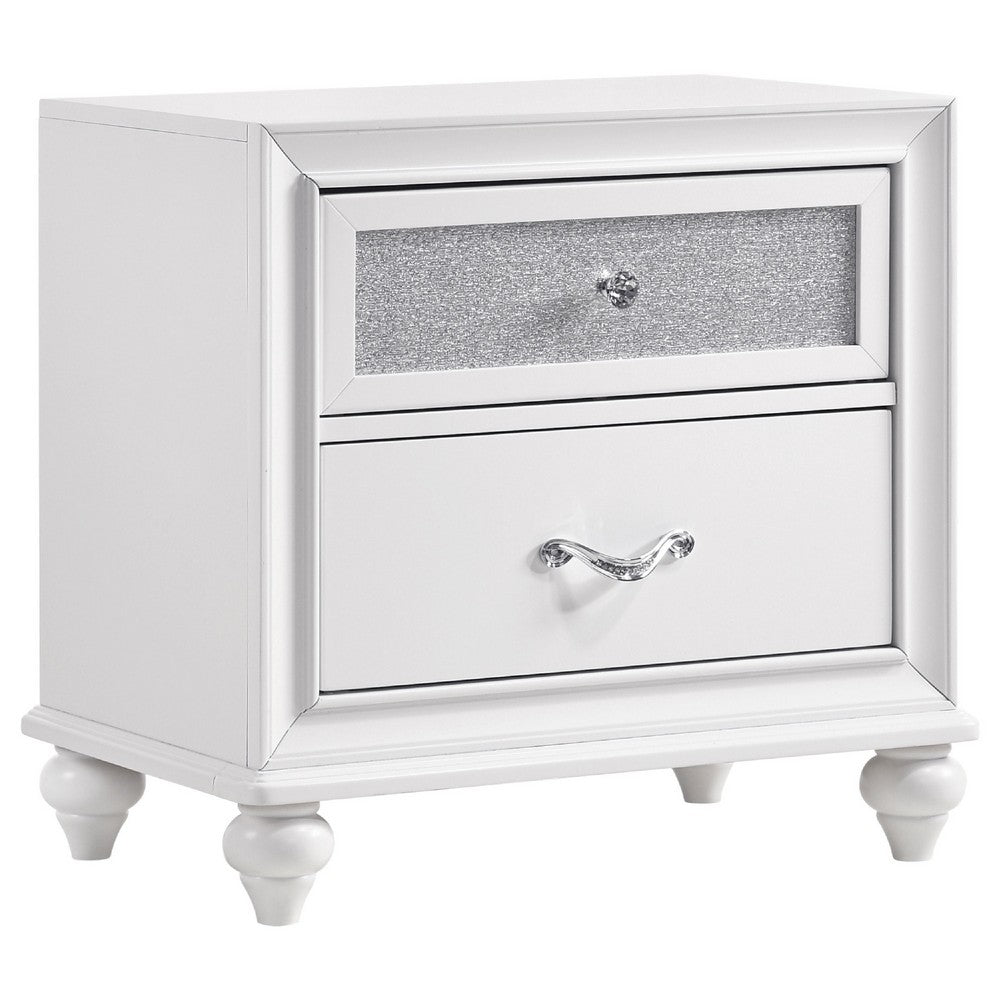 Dini Glam 5pc Queen Bedroom Set, Tufted Wingback in White Velvet w Crystals