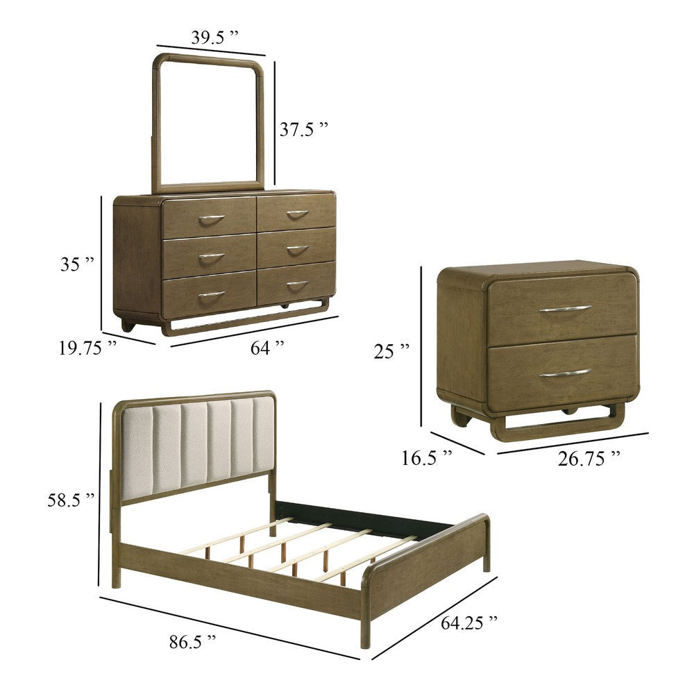 Deon 4pc Queen Bedroom Set | Upholstered Headboard | Brown Hardwood BM340095