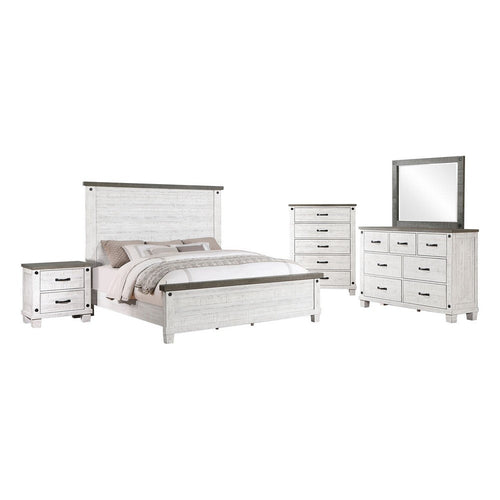 Meki 5 Piece Queen Size Bed Set | White Pine Veneer | Farmhouse Style