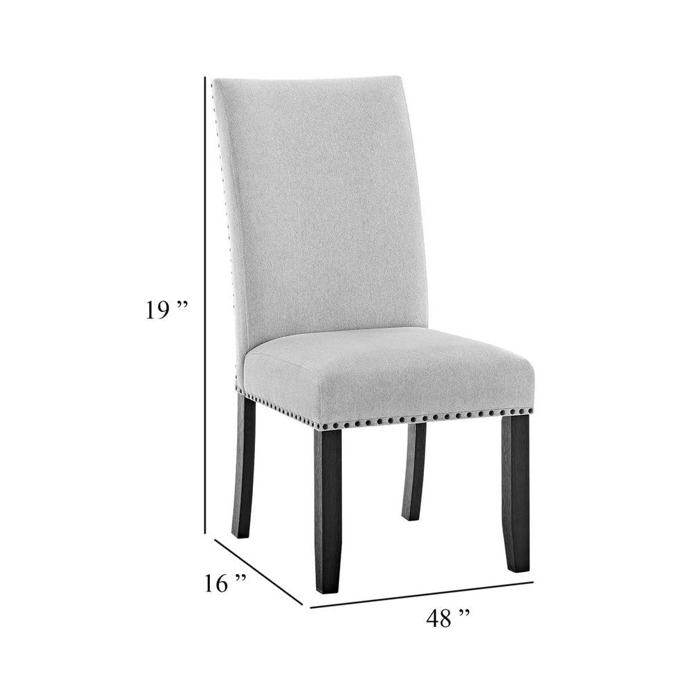 Viem Dining Chair Set of 2 | Black Wood | Gray Fabric Seat | Nailhead Trim BM340154