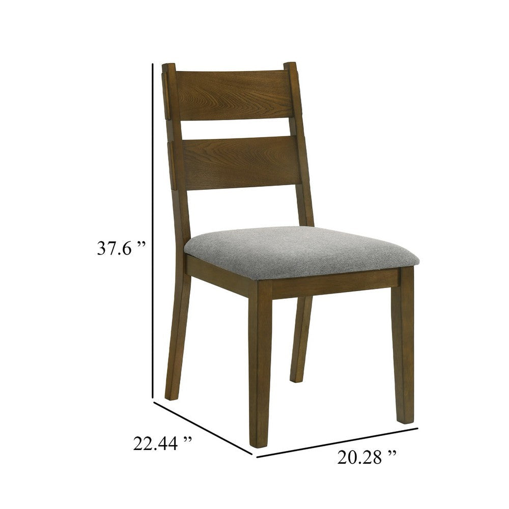Lyoi Dining Chair Set of 2 | Gray Padded Fabric Seat | Brown Wood Legs BM340164