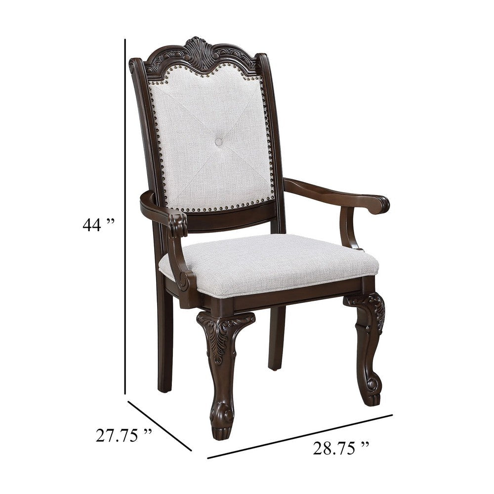 Cary Dining Armchair Set of 2 | Beige Linen | Scrolled Coffee Brown Wood BM340171
