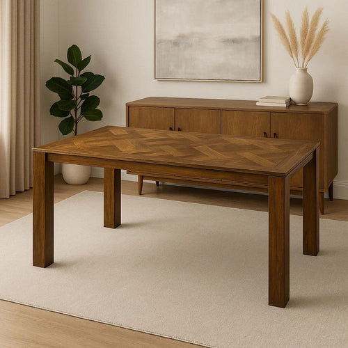 Liyo Dining Table | 71" Rectangular Brown Wood Top | Block Legs