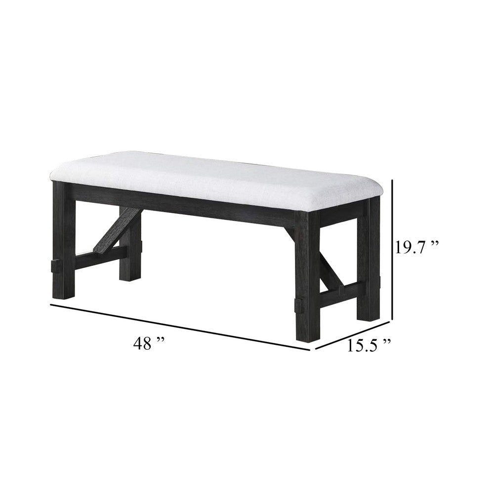 Riby 48’’ Dining Bench | Black Wood Body | Gray Linen Padded Seat BM340176