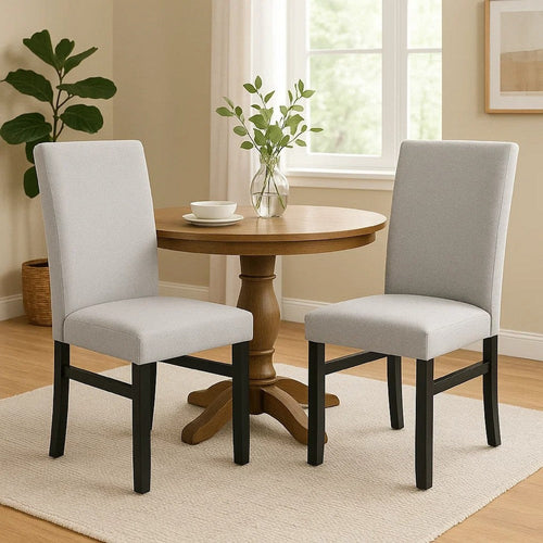 Ticy Dining Chair Set of 2 | Dove Gray Padded Seat | Black Wood Legs BM340181