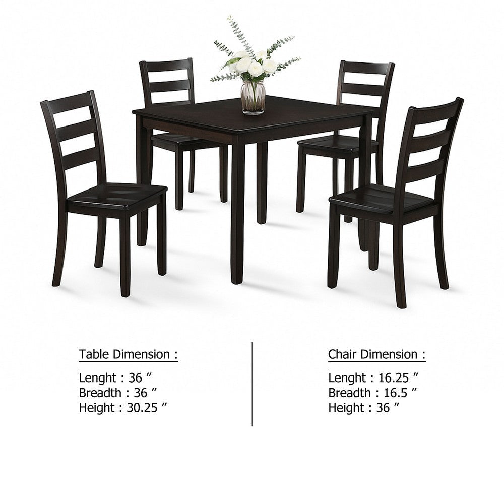 Hamo 5pc Dining Table & 4 Chairs Set | Espresso Brown | Ladder Backrest BM340195