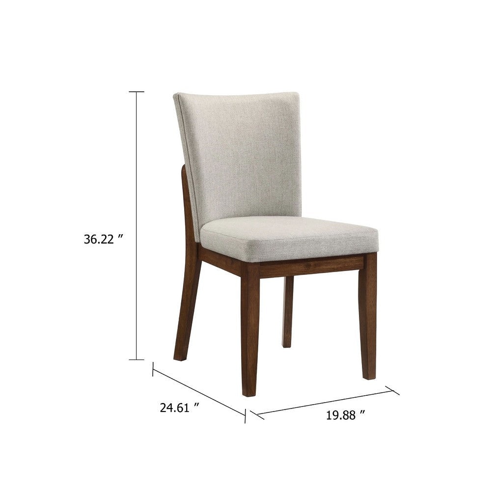 Lere Dining Chair Set of 2 | Beige Fabric | Antique Style Brown Wood BM340199