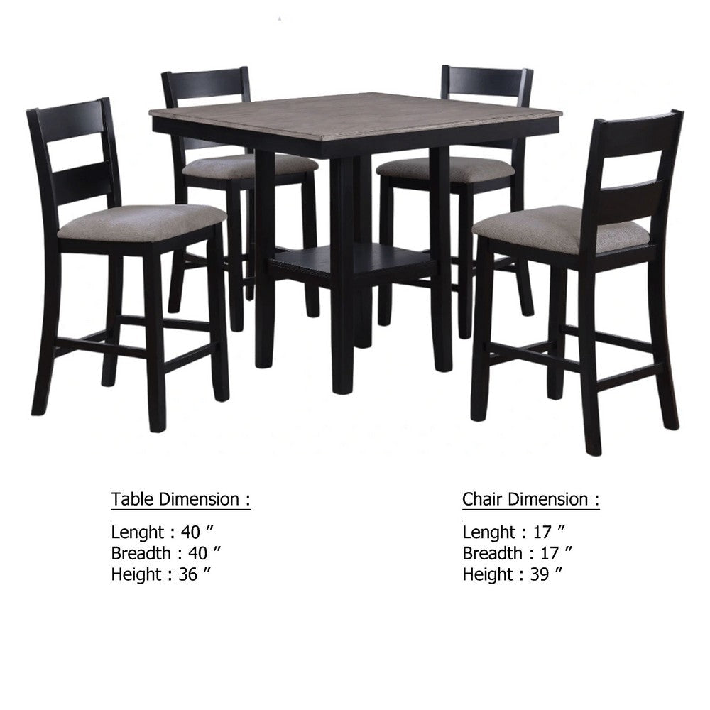 Losy 5pc Counter Height Table & 4 Chairs Set | Square Wood Top | Gray BM340205